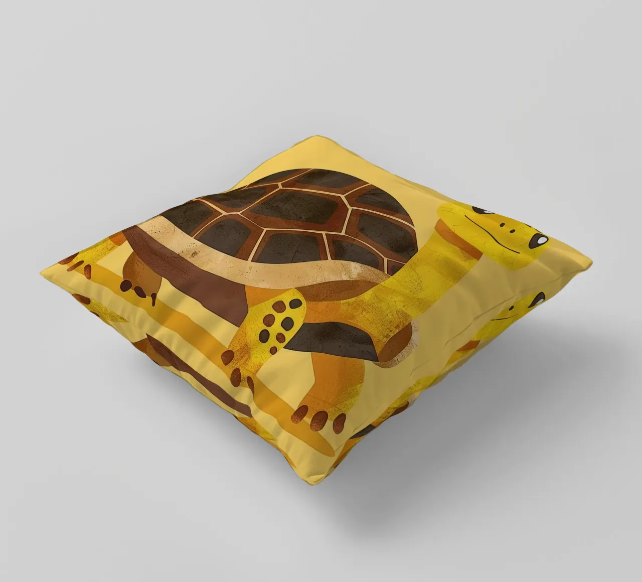 Tortue à l'expression joyeuse sur un tableau jaune vif coussin de DesignDoodle