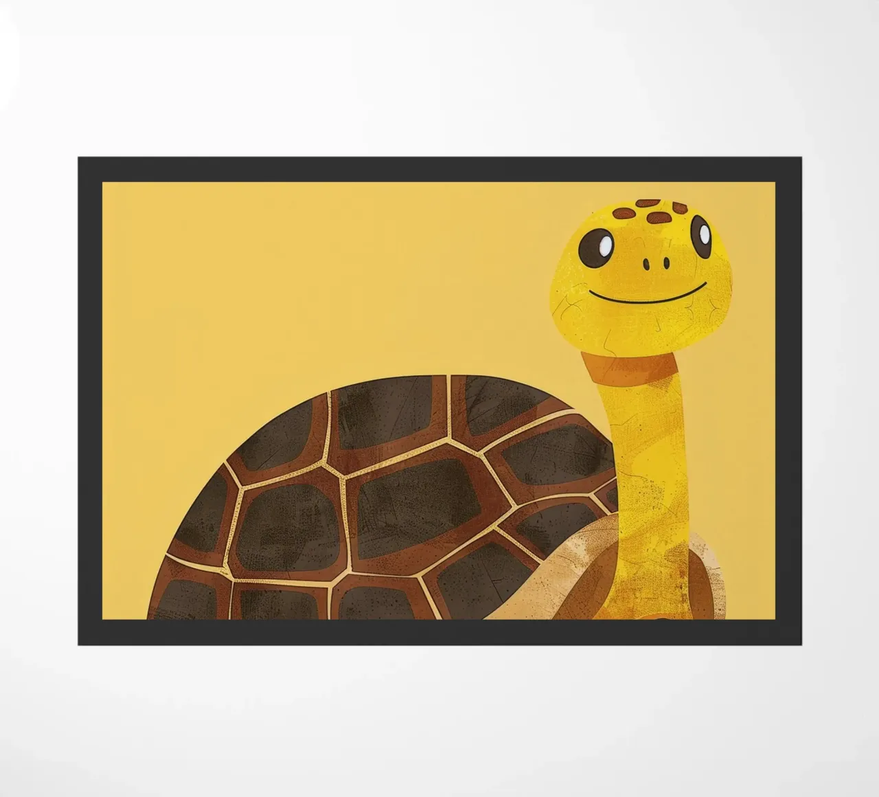 Tortue à l'expression joyeuse sur un tableau jaune vif paillasson de DesignDoodle