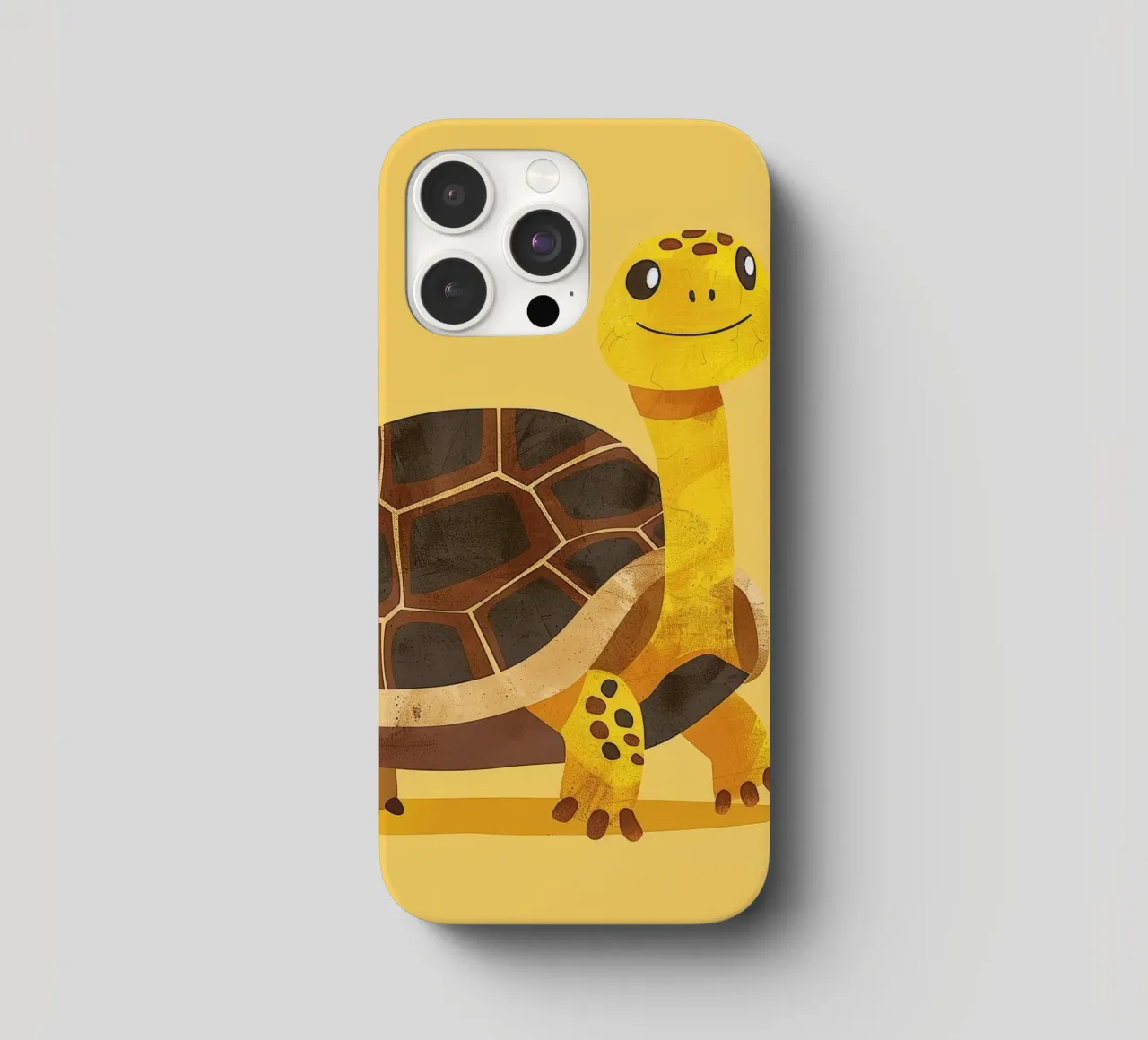 Tortue à l'expression joyeuse sur un tableau jaune vif coque iphone de DesignDoodle