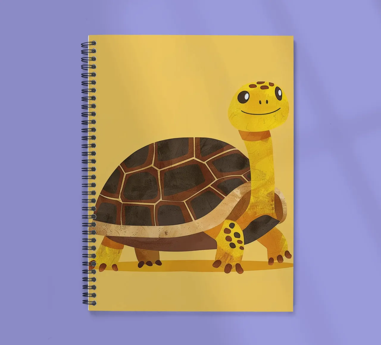 Schildkröte mit fröhlichem Gesichtsausdruck auf einem leuchtend gelben Kunstwerk Ringbuch von DesignDoodle