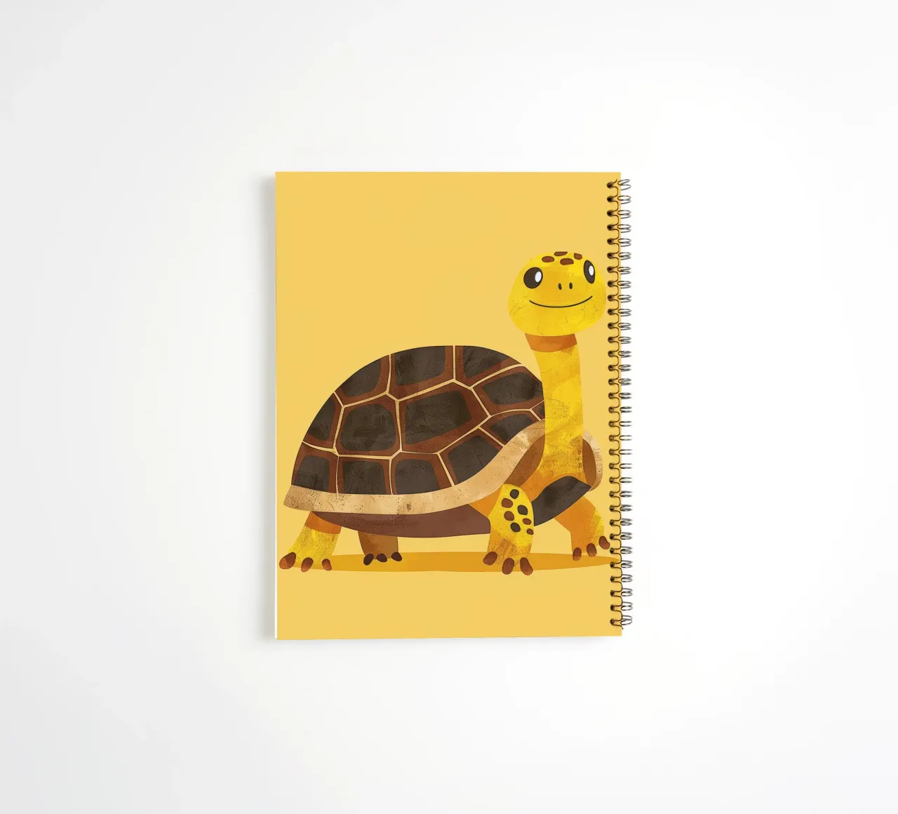 Schildkröte mit fröhlichem Gesichtsausdruck auf einem leuchtend gelben Kunstwerk Ringbuch von DesignDoodle