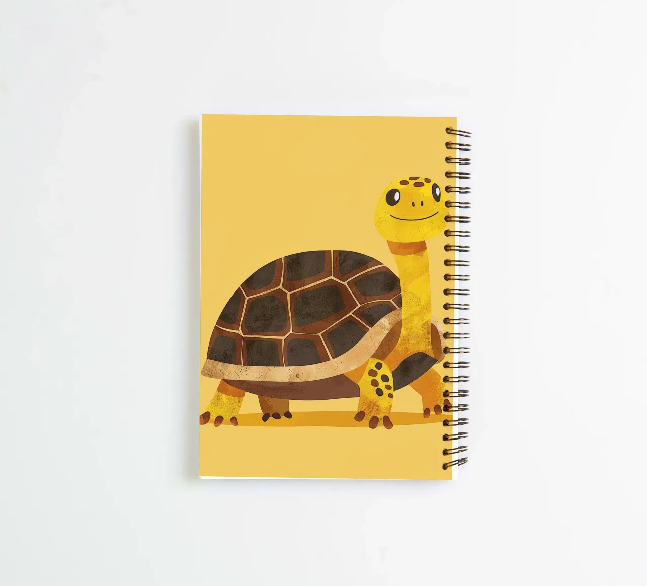 Schildkröte mit fröhlichem Gesichtsausdruck auf einem leuchtend gelben Kunstwerk Ringbuch von DesignDoodle