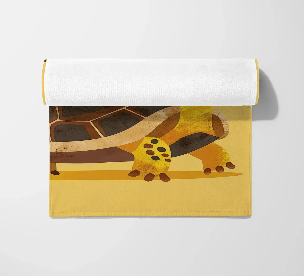 Tortue à l'expression joyeuse sur un tableau jaune vif serviette de plage de DesignDoodle