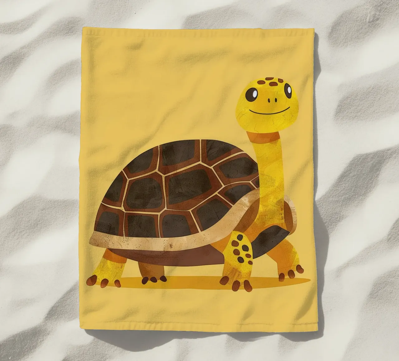Tortue à l'expression joyeuse sur un tableau jaune vif serviette de plage de DesignDoodle
