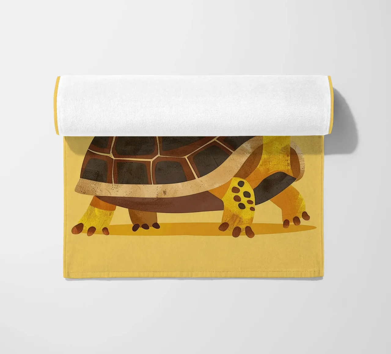 Tortue à l'expression joyeuse sur un tableau jaune vif serviette de plage de DesignDoodle