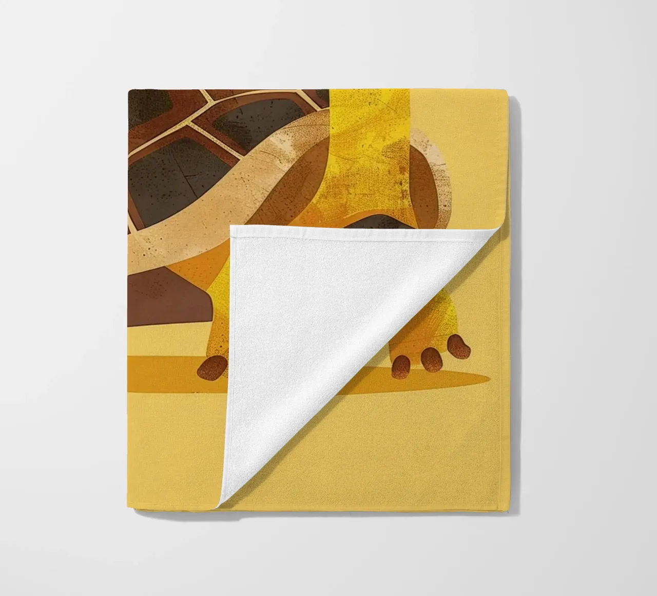 Tortue à l'expression joyeuse sur un tableau jaune vif serviette de plage de DesignDoodle