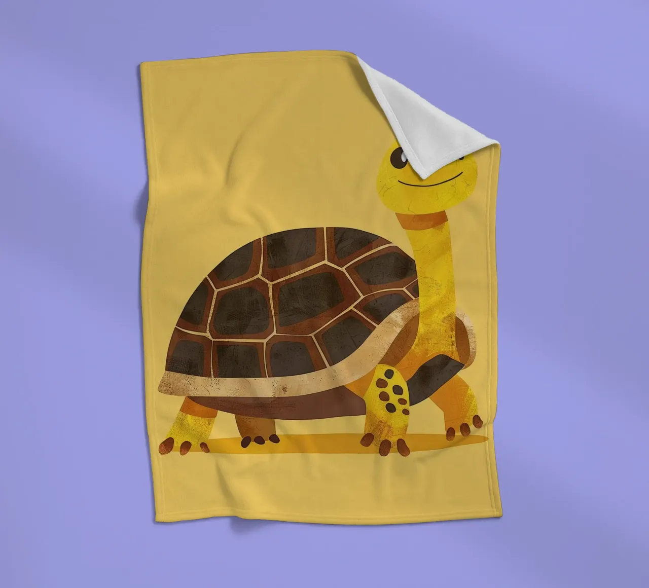 Tortue à l'expression joyeuse sur un tableau jaune vif plaid polaire de DesignDoodle
