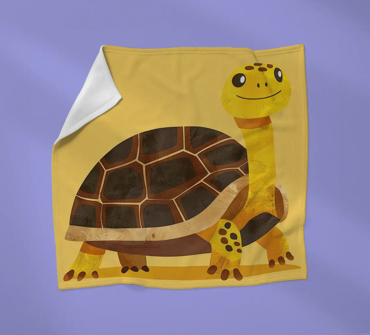 Tortue à l'expression joyeuse sur un tableau jaune vif plaid polaire de DesignDoodle