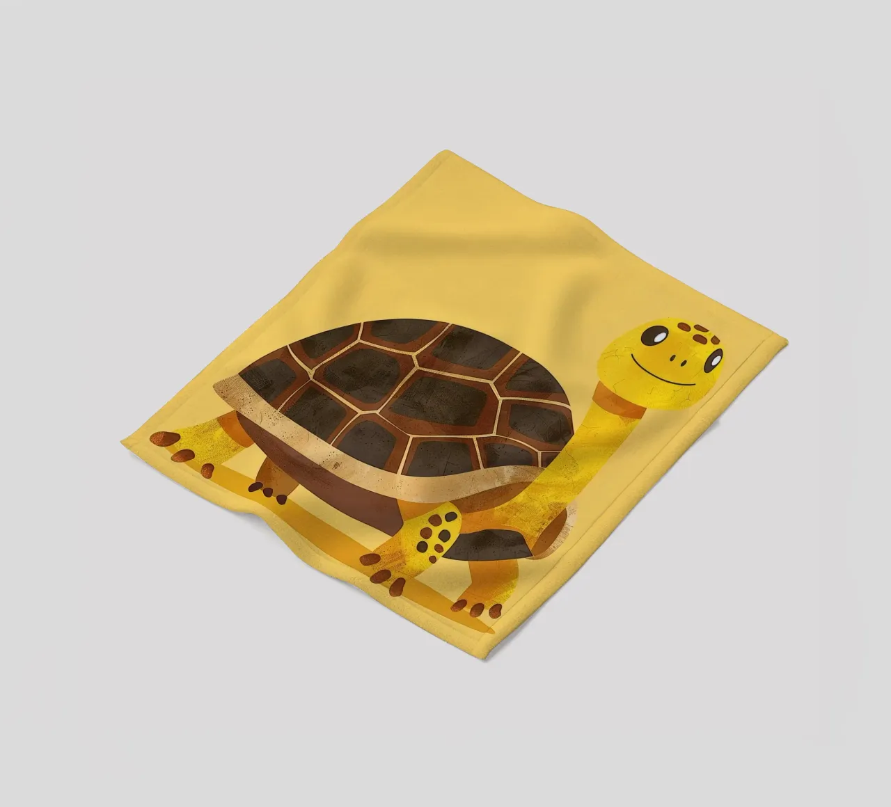 Tortue à l'expression joyeuse sur un tableau jaune vif plaid polaire de DesignDoodle