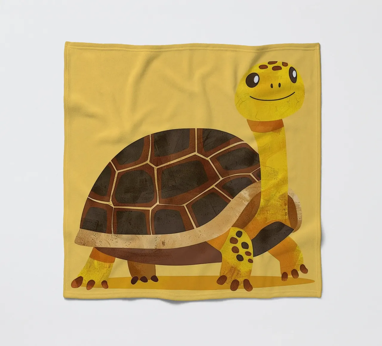 Tortue à l'expression joyeuse sur un tableau jaune vif plaid polaire de DesignDoodle