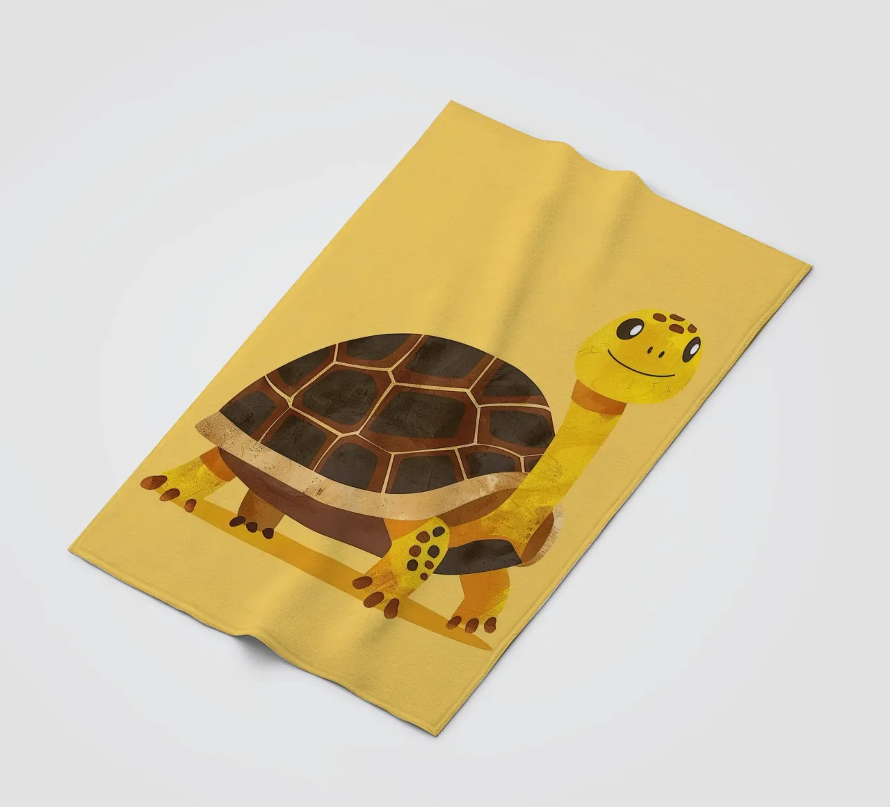 Tortue à l'expression joyeuse sur un tableau jaune vif plaid polaire de DesignDoodle