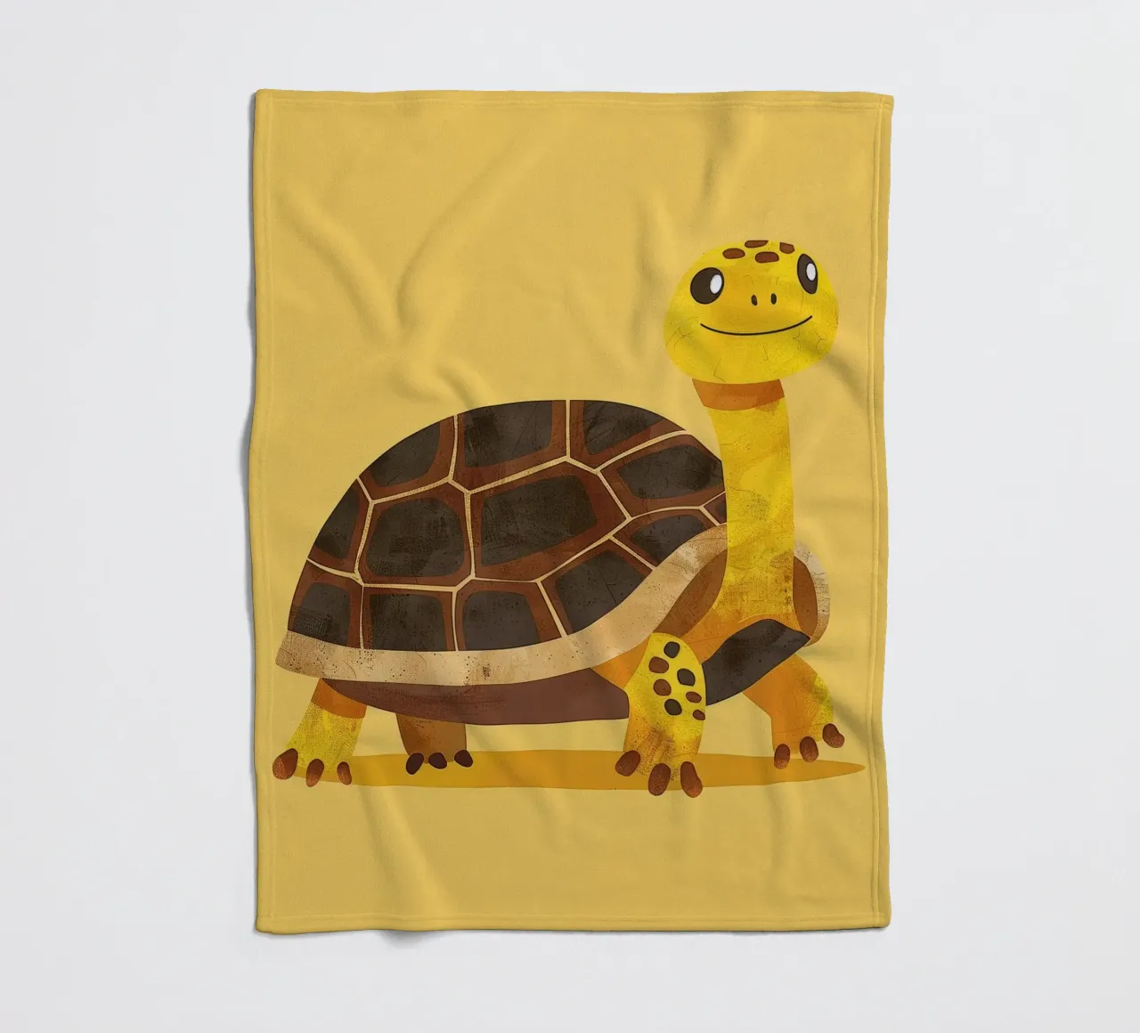 Tortue à l'expression joyeuse sur un tableau jaune vif plaid polaire de DesignDoodle