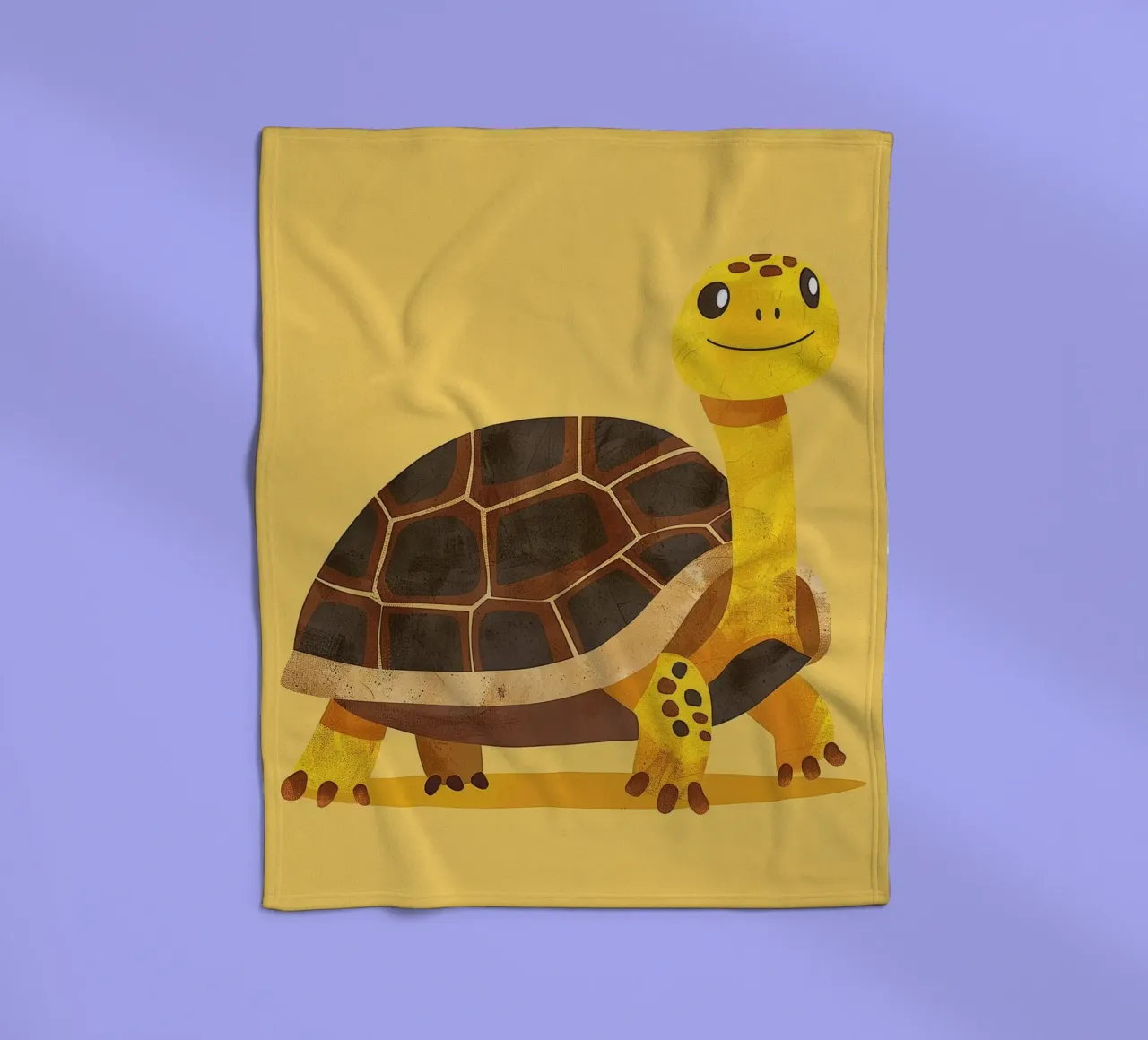 Tortue à l'expression joyeuse sur un tableau jaune vif plaid polaire de DesignDoodle