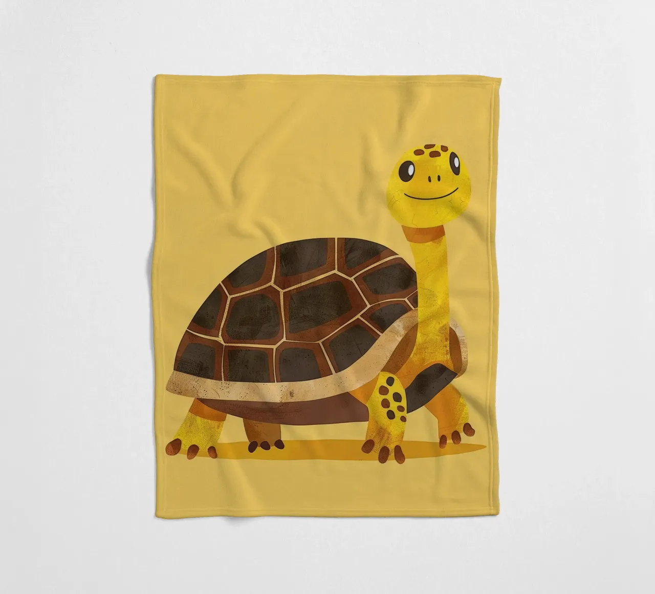 Tortue à l'expression joyeuse sur un tableau jaune vif plaid polaire de DesignDoodle