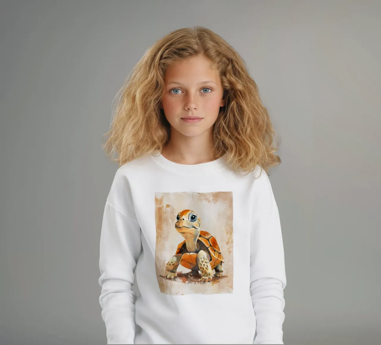 Turtle exploring a sandy landscape kids sweatshirt by DesignDoodle