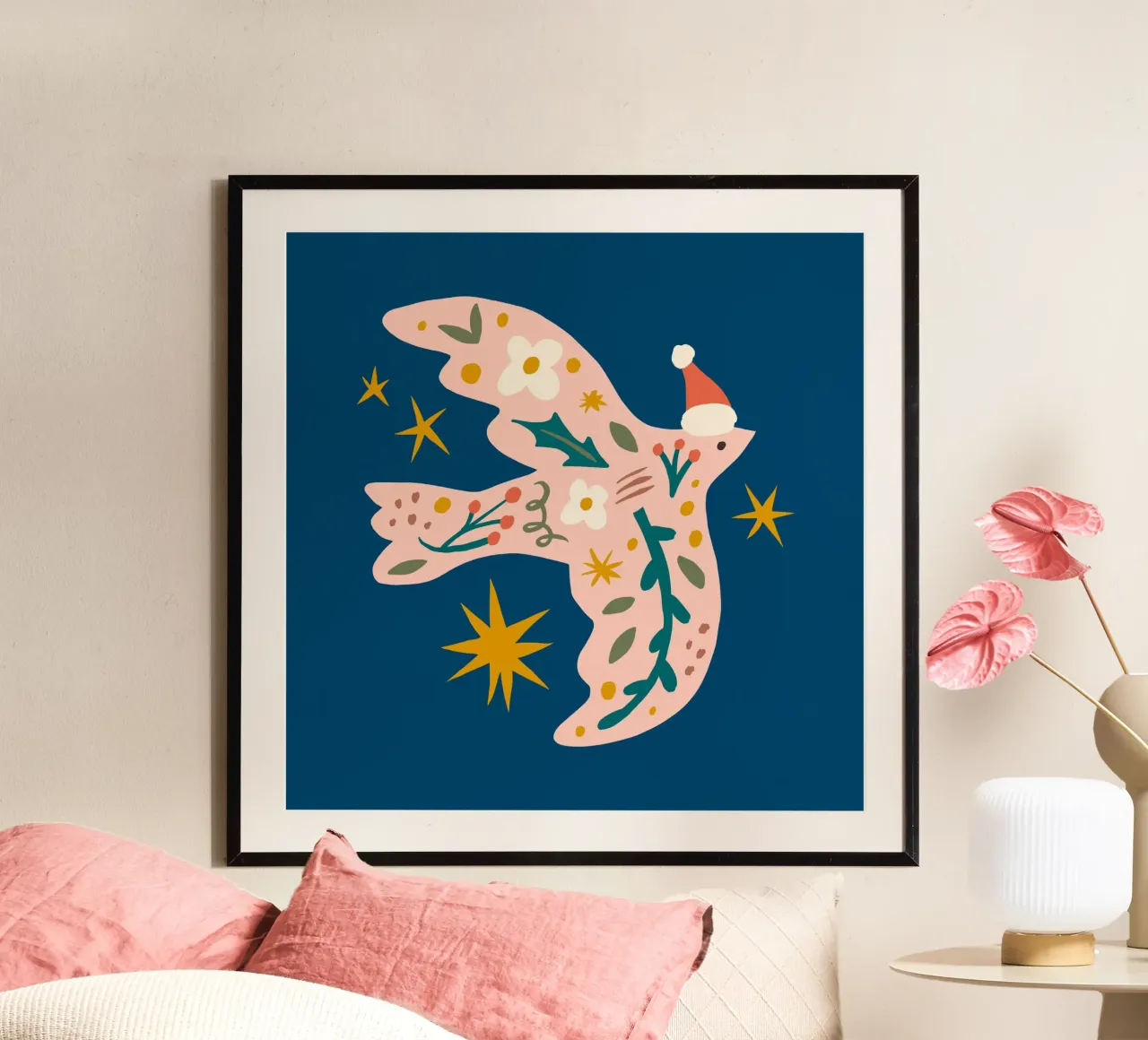 Happy Christmas No 28 poster con telaio in legno da treechild