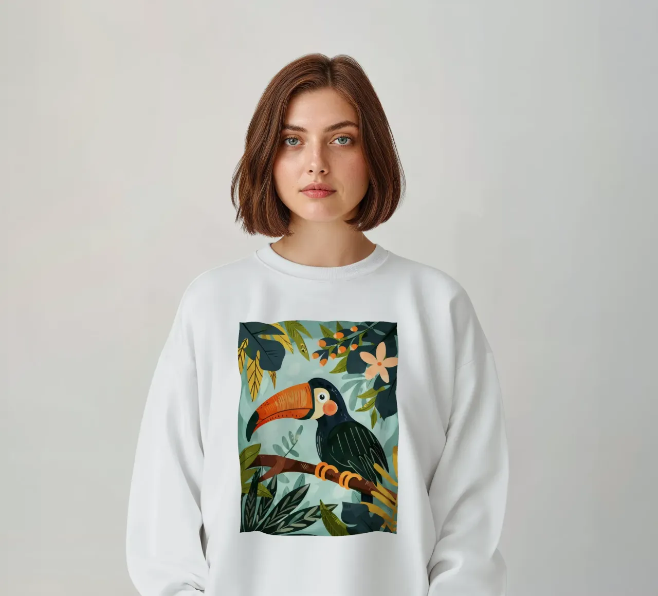 Bunter Tukan inmitten von tropischem Laub in üppigen Wäldern Sweatshirt von DesignDoodle