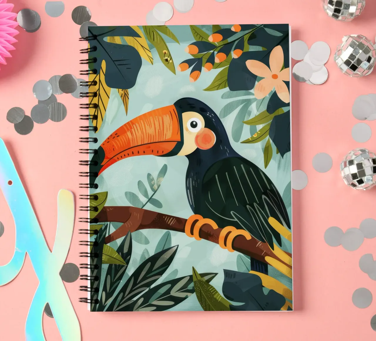 Bunter Tukan inmitten von tropischem Laub in üppigen Wäldern Ringbuch von DesignDoodle