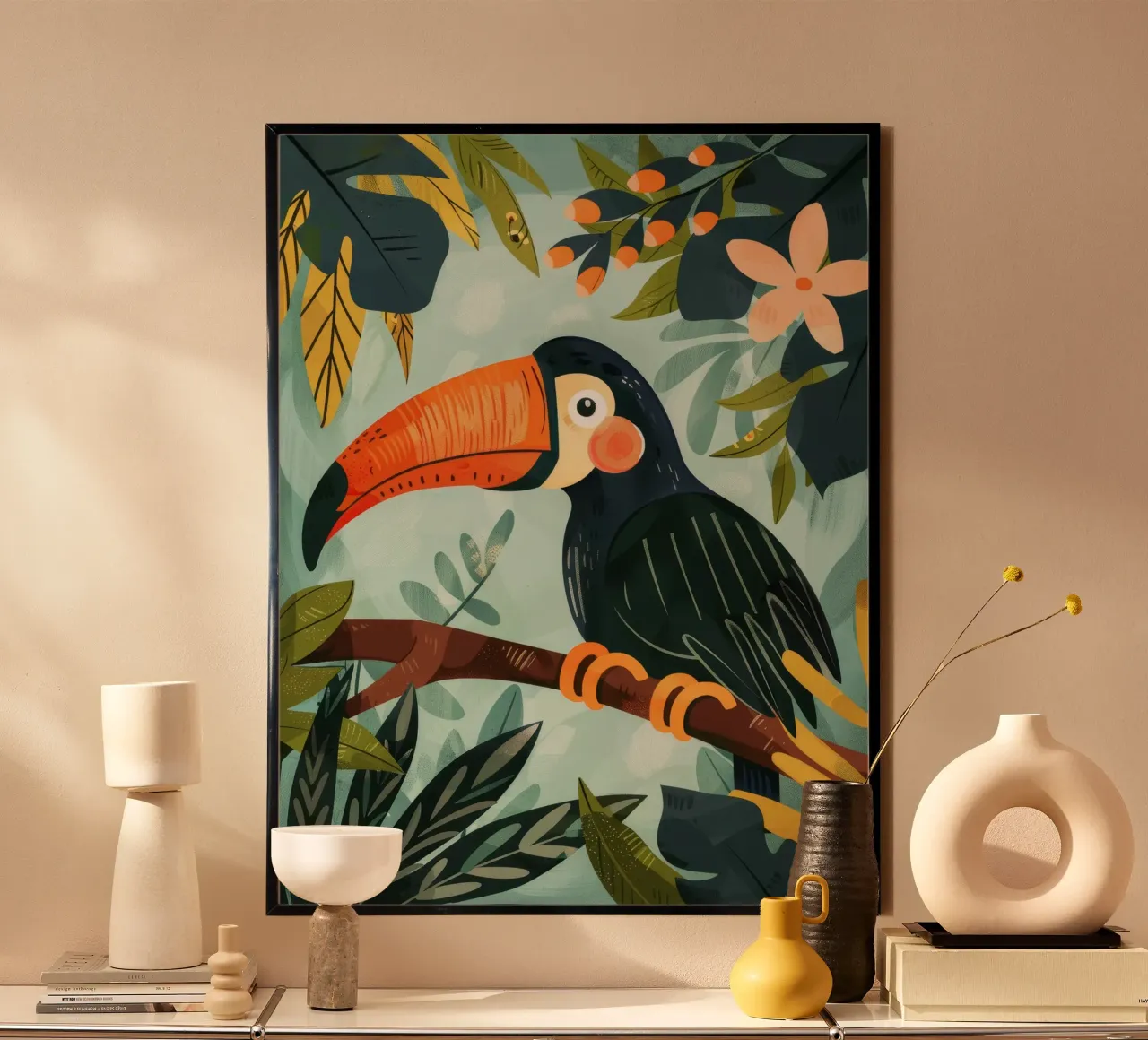 Bunter Tukan inmitten von tropischem Laub in üppigen Wäldern Hahnemühle von DesignDoodle