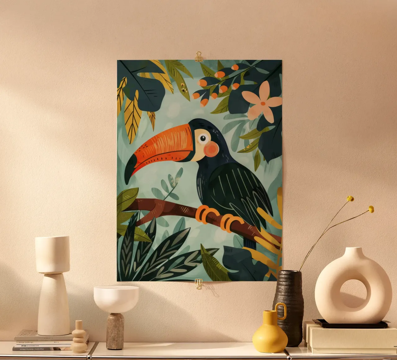 Bunter Tukan inmitten von tropischem Laub in üppigen Wäldern Hahnemühle von DesignDoodle