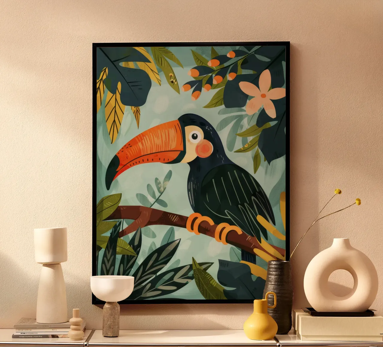 Bunter Tukan inmitten von tropischem Laub in üppigen Wäldern Hahnemühle von DesignDoodle