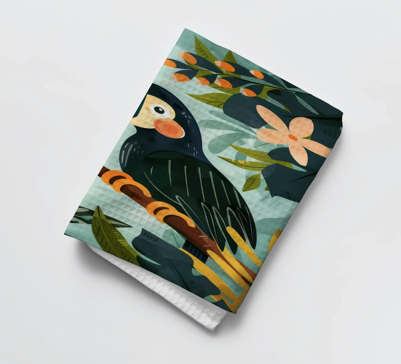 Bunter Tukan inmitten von tropischem Laub in üppigen Wäldern Geschirrtuch von DesignDoodle