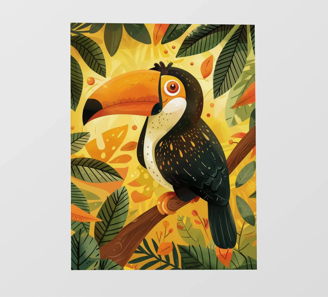 Toucan coloré perché sur une branche entourée de feuillage papier peint photo de DesignDoodle