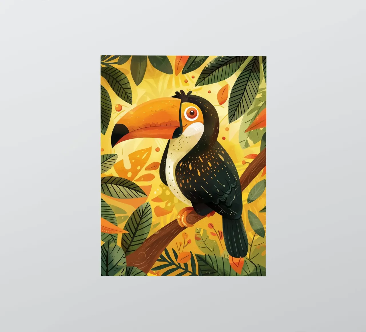 Bunter Tukan auf einem Zweig, umgeben von Laubbäumen Sticker von DesignDoodle
