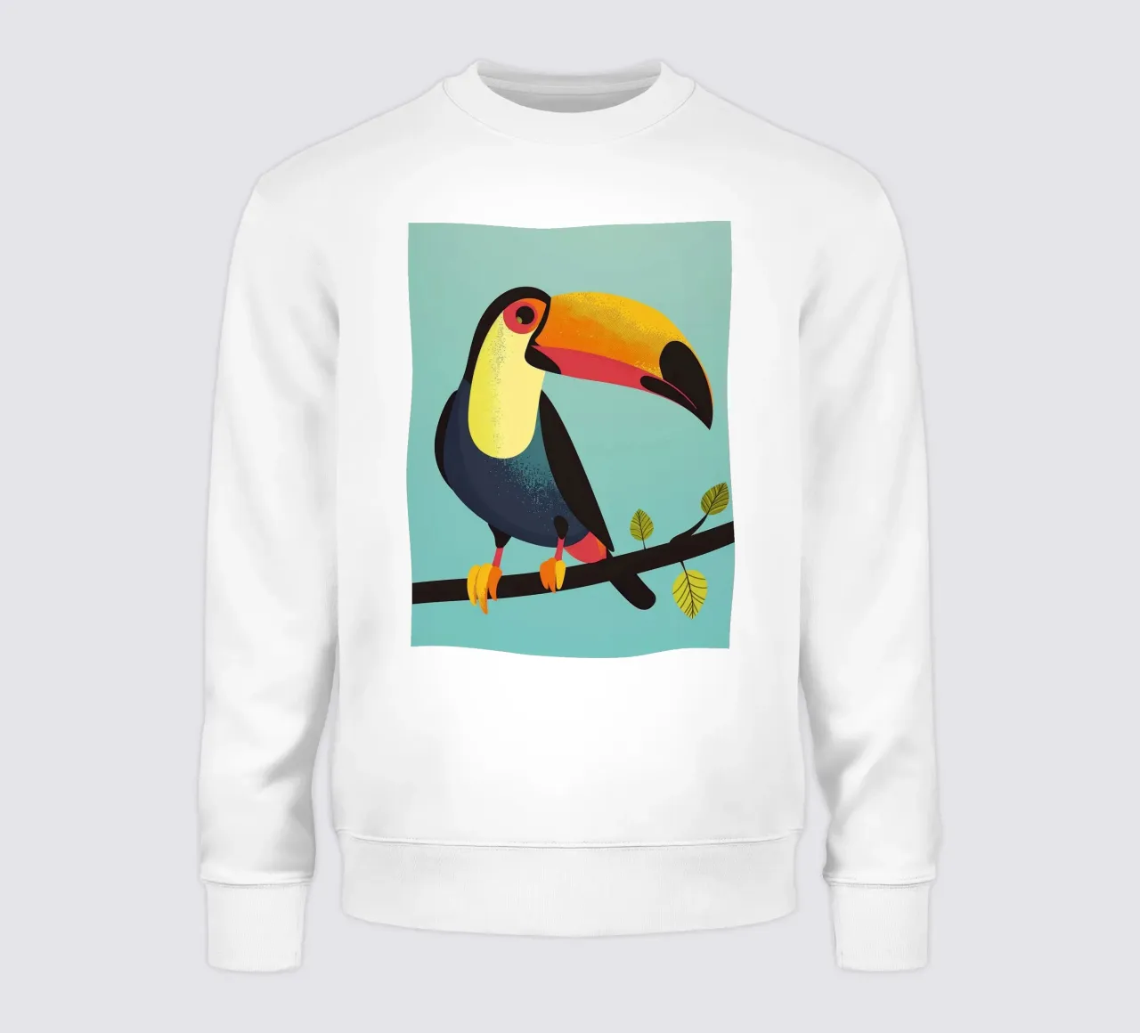 Tucano variopinto appollaiato su un ramo su un'opera d'arte turchese felpa da DesignDoodle