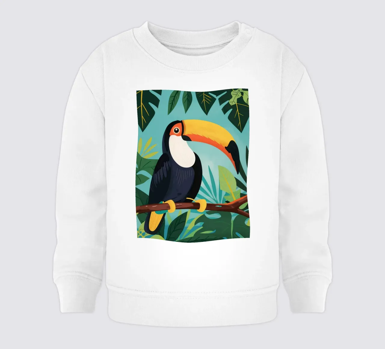 Tucano appollaiato su un ramo nella giungla di fogliame tropicale felpa neonato da DesignDoodle