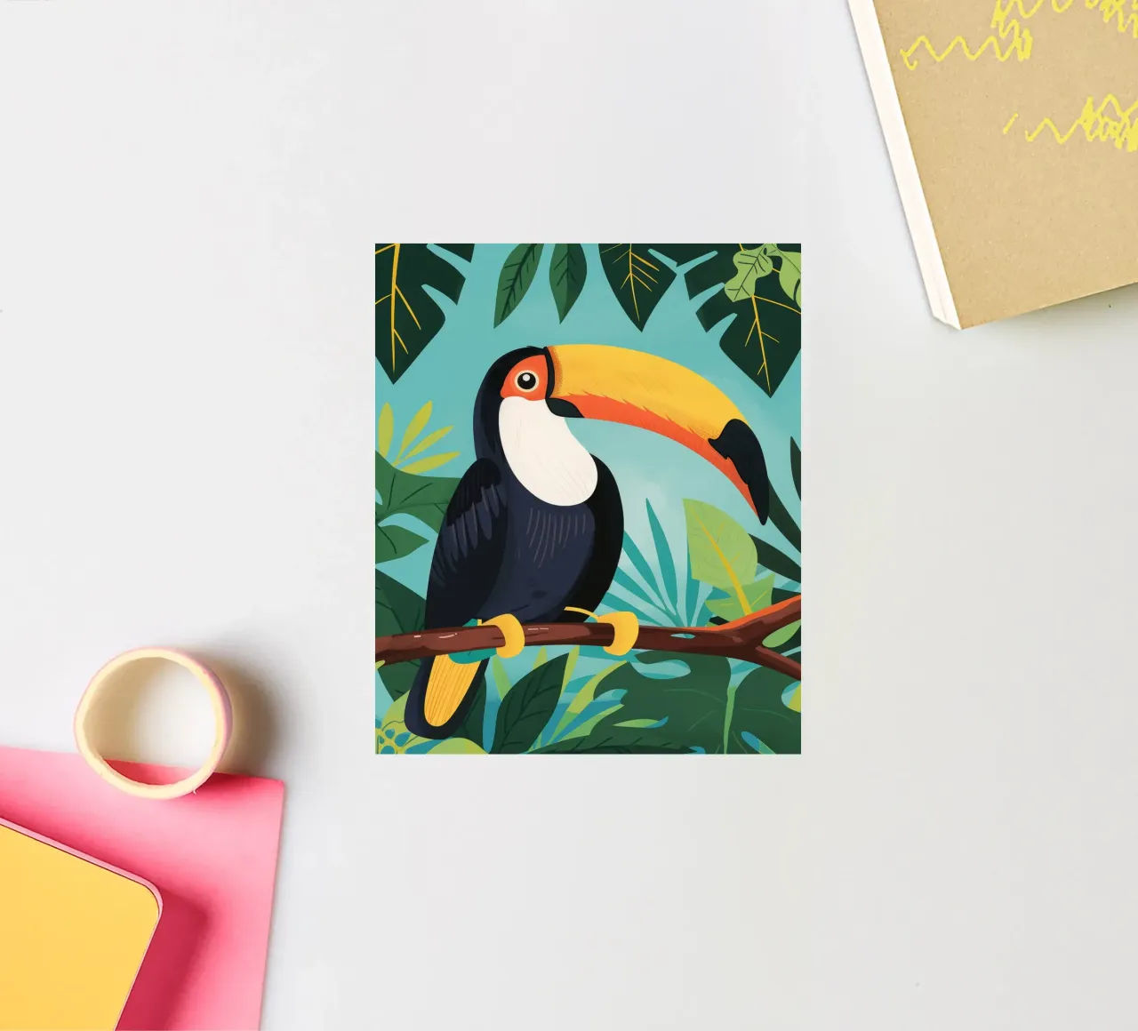 Tukan auf einem Zweig zwischen tropischem Laub Dschungel hockend Sticker von DesignDoodle