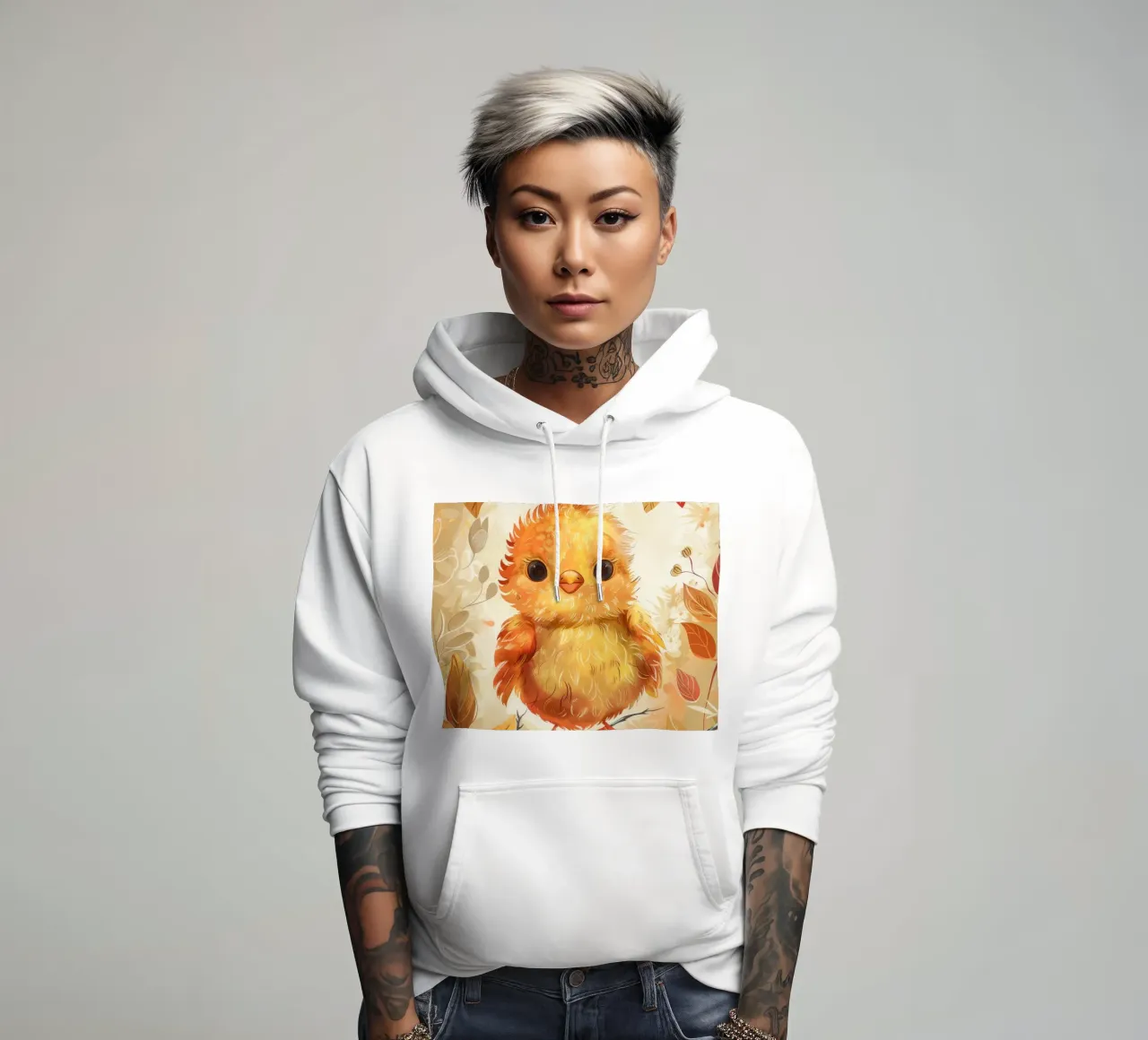 Charmant poussin jaune perché sur une branche entouré d'automne sweat à capuche de DesignDoodle