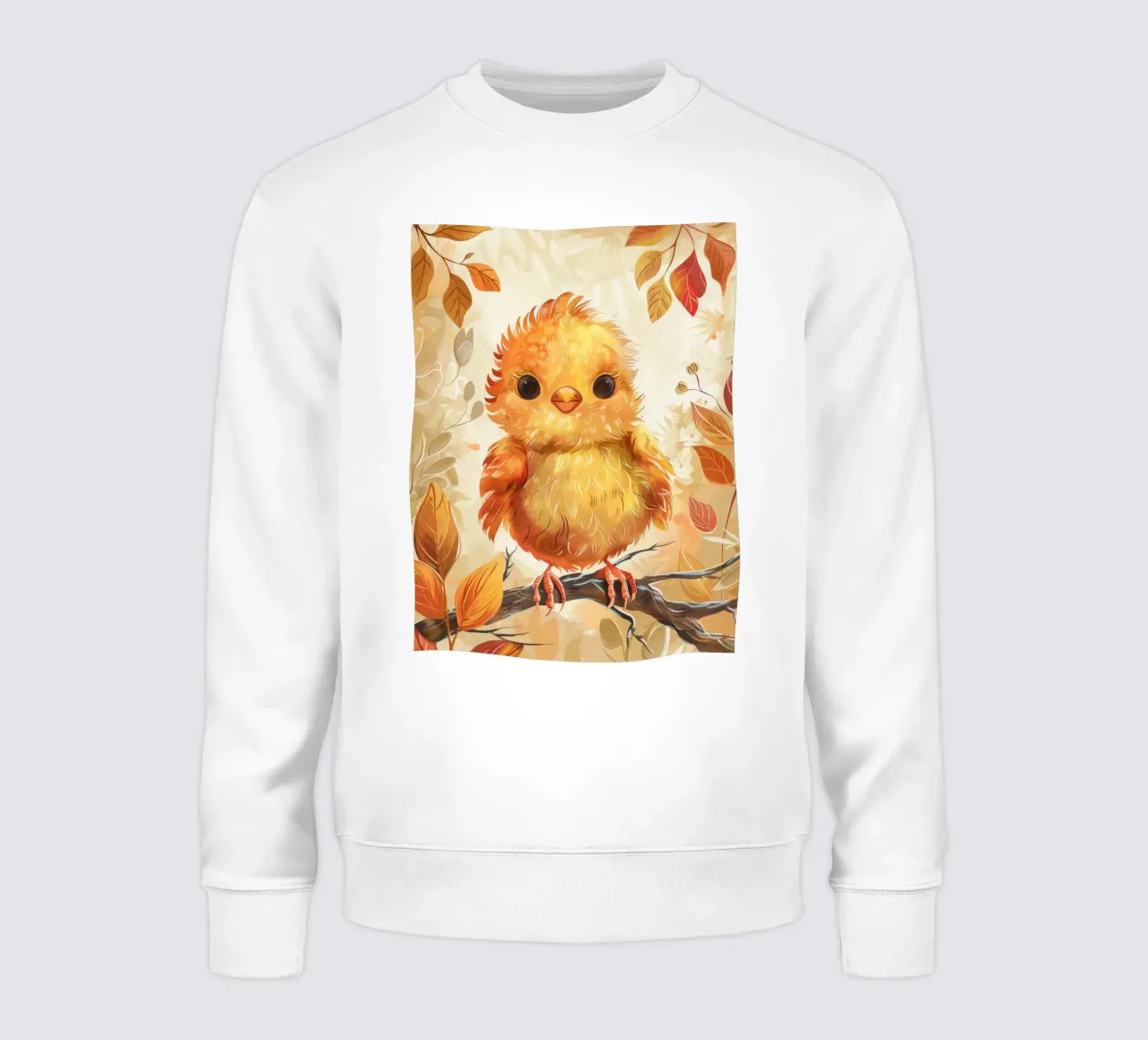 Charmant poussin jaune perché sur une branche entouré d'automne sweat de DesignDoodle
