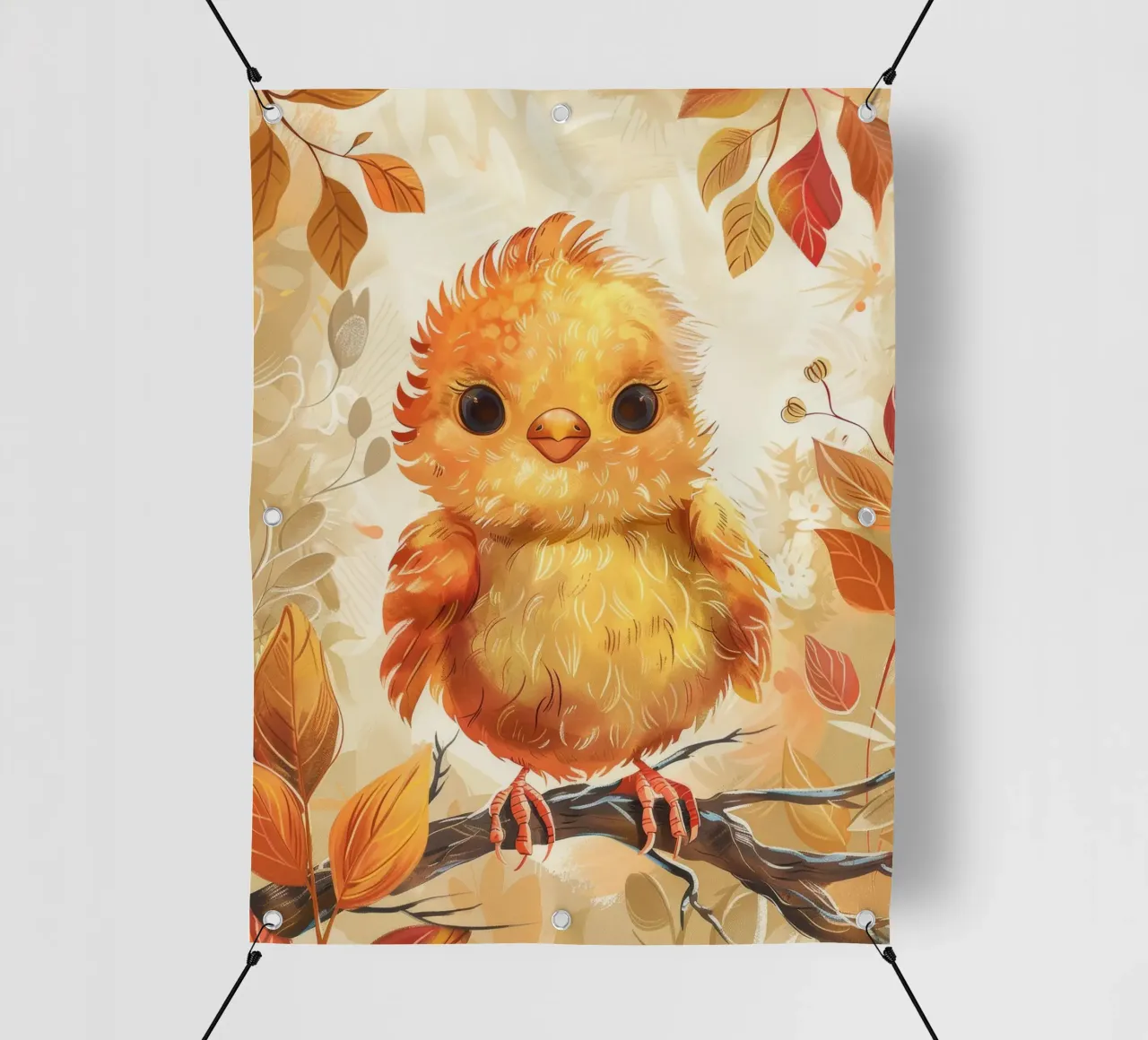 Charmant poussin jaune perché sur une branche entouré d'automne bâche pvc de DesignDoodle