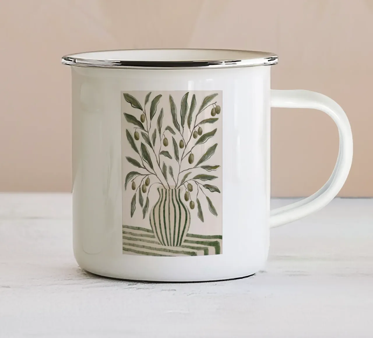 vaso strisce di rami d'ulivo tazza in smalto da Abigail Ellis