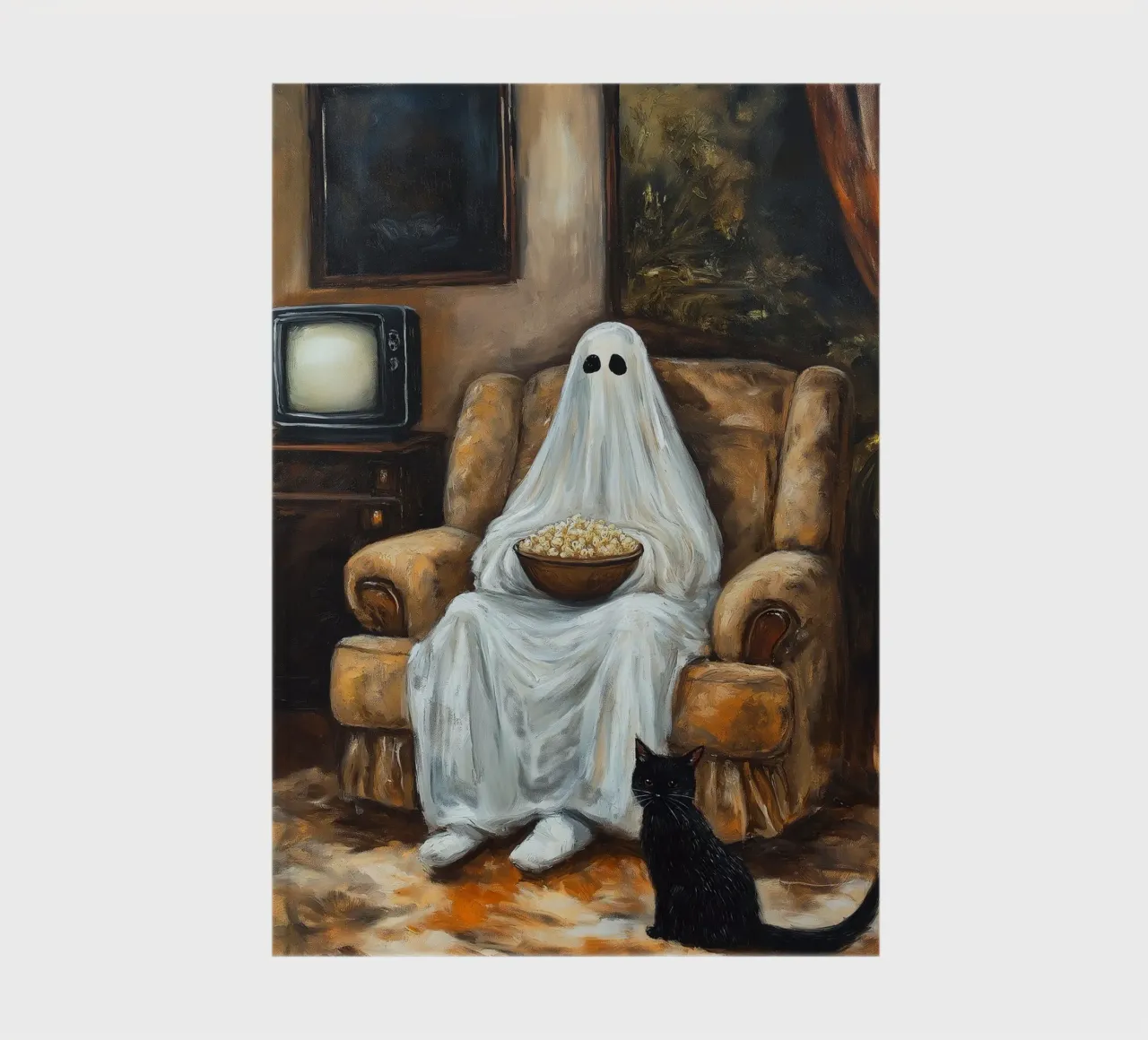 Halloween Ghost Watch Movies with Popcorn and Cat notebook by Fleur de Lys