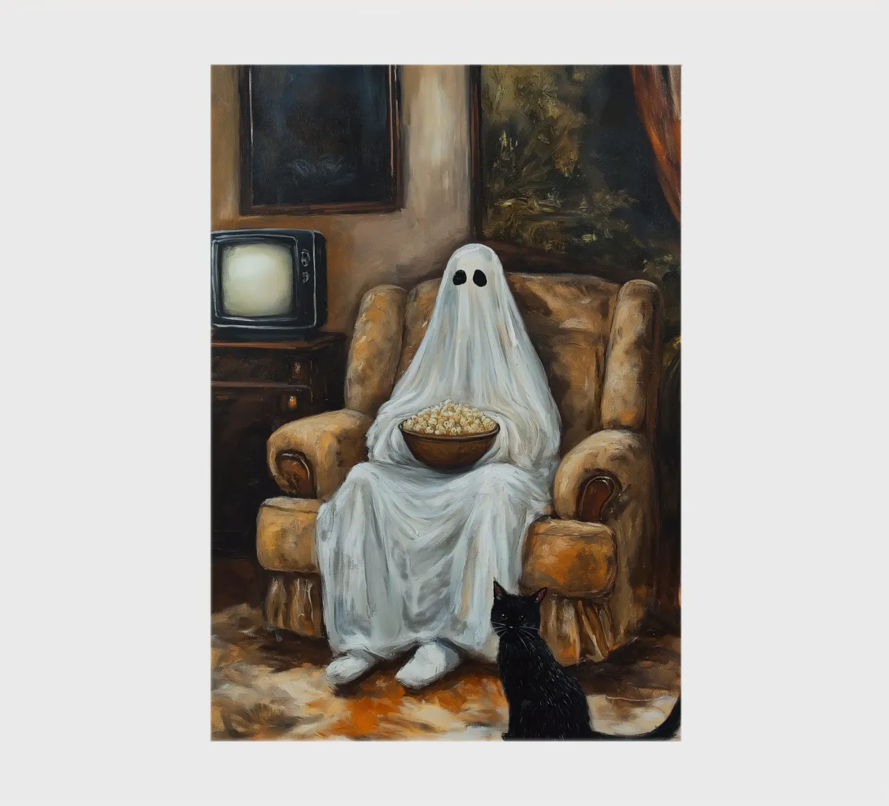 Halloween Ghost Watch Movies with Popcorn and Cat notebook by Fleur de Lys