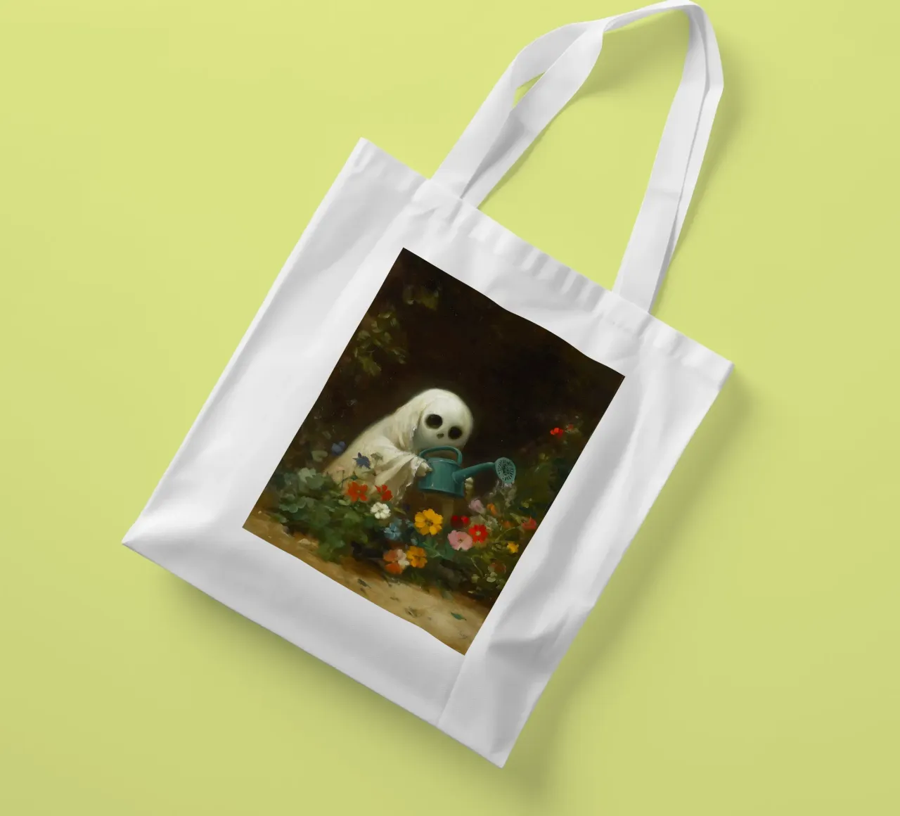 Halloween Ghost Watering Flowers in Garden tote bag by Fleur de Lys