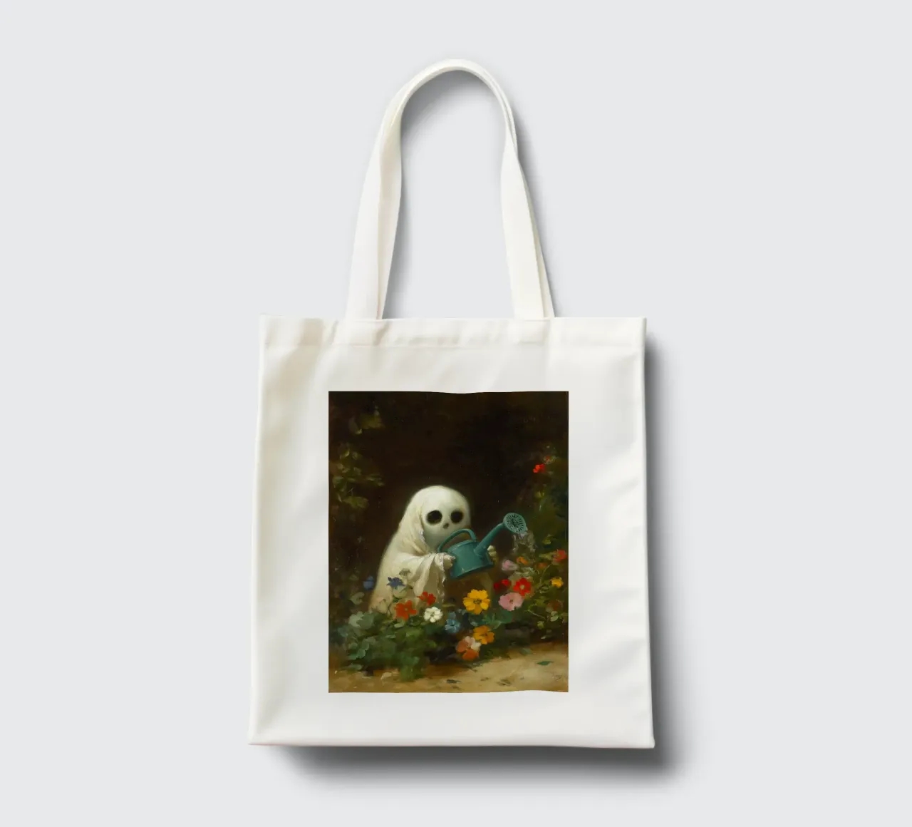 Halloween Ghost Watering Flowers in Garden tote bag by Fleur de Lys