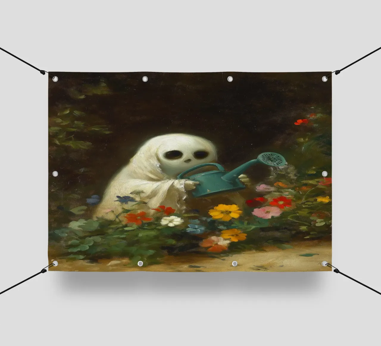 Fantasma di Halloween che innaffia i fiori in giardino telo in pvc da Fleur de Lys