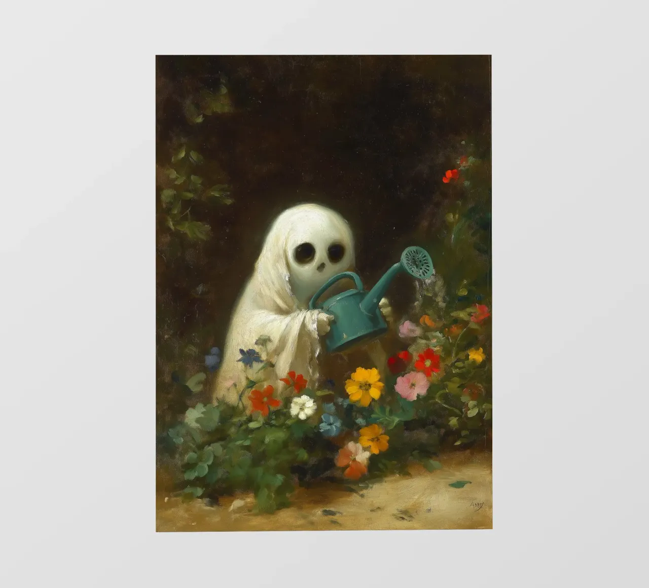 Fantasma di Halloween che innaffia i fiori in giardino telo in pvc da Fleur de Lys