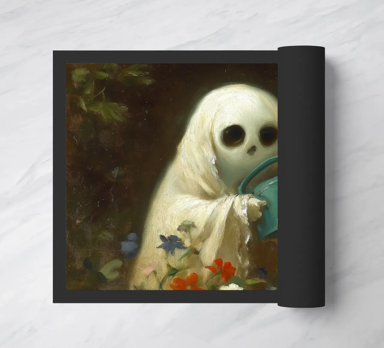 Fantasma di Halloween che innaffia i fiori in giardino zerbino da Fleur de Lys