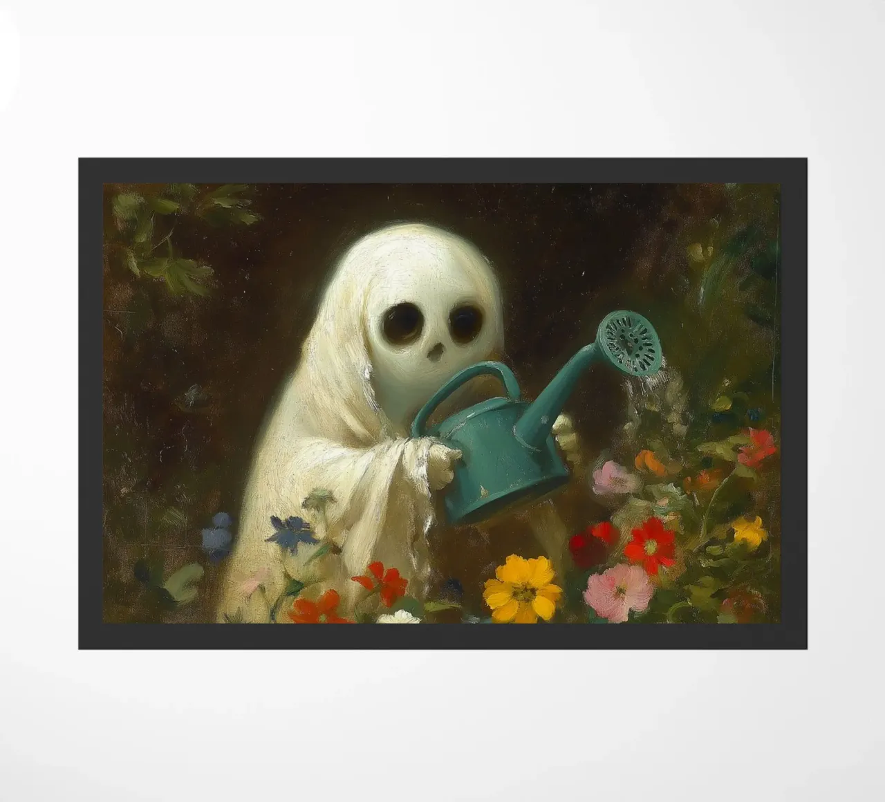 Fantasma di Halloween che innaffia i fiori in giardino zerbino da Fleur de Lys