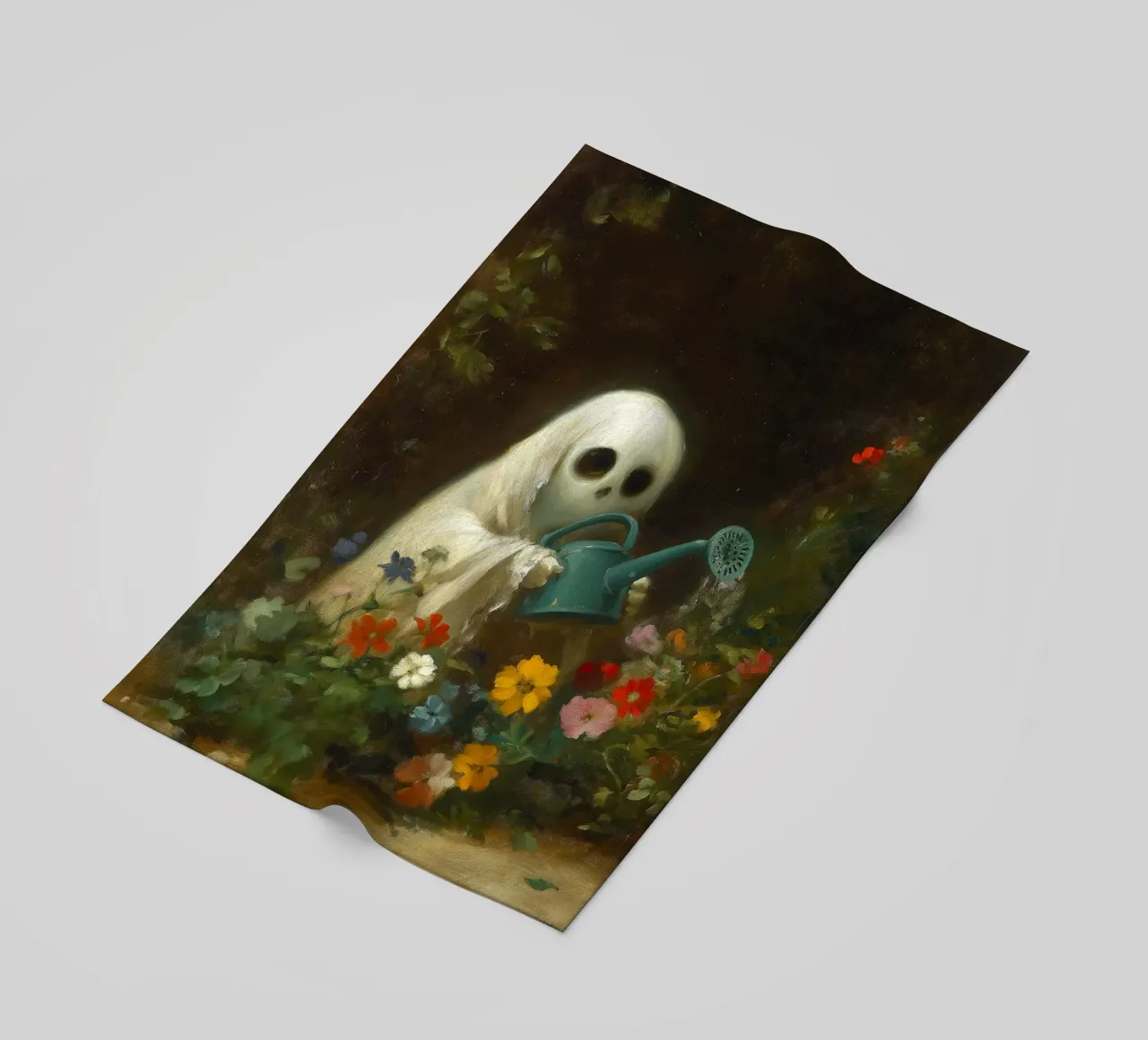 Fantasma di Halloween che innaffia i fiori in giardino telo mare da Fleur de Lys