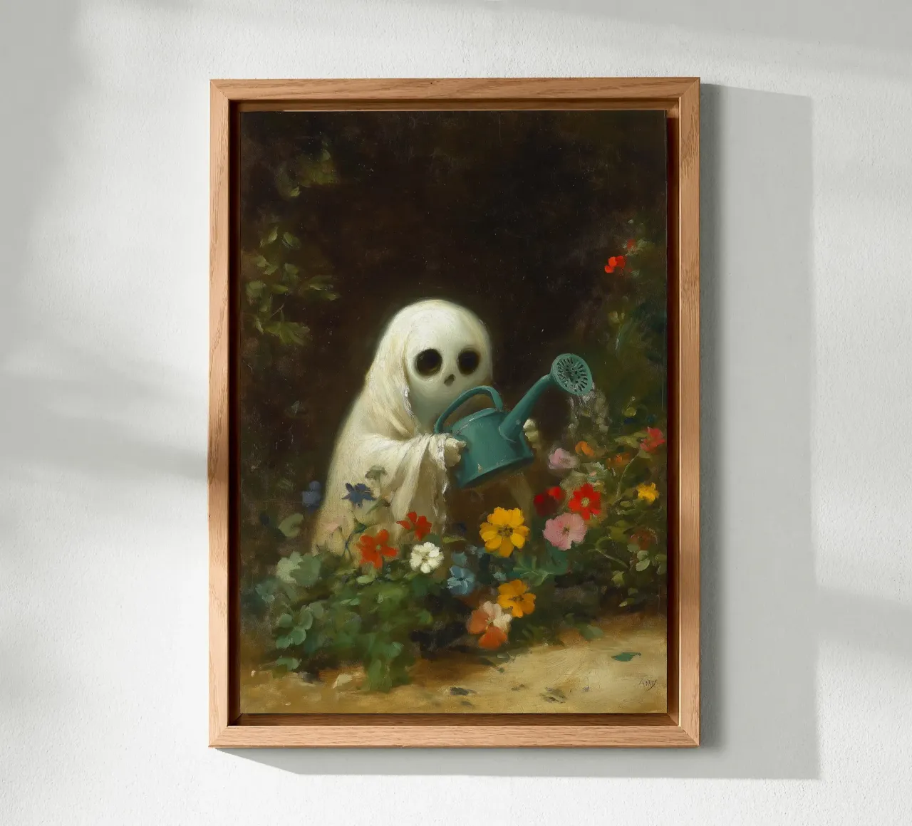 Fantasma di Halloween che innaffia i fiori in giardino alluminio dibond da Fleur de Lys