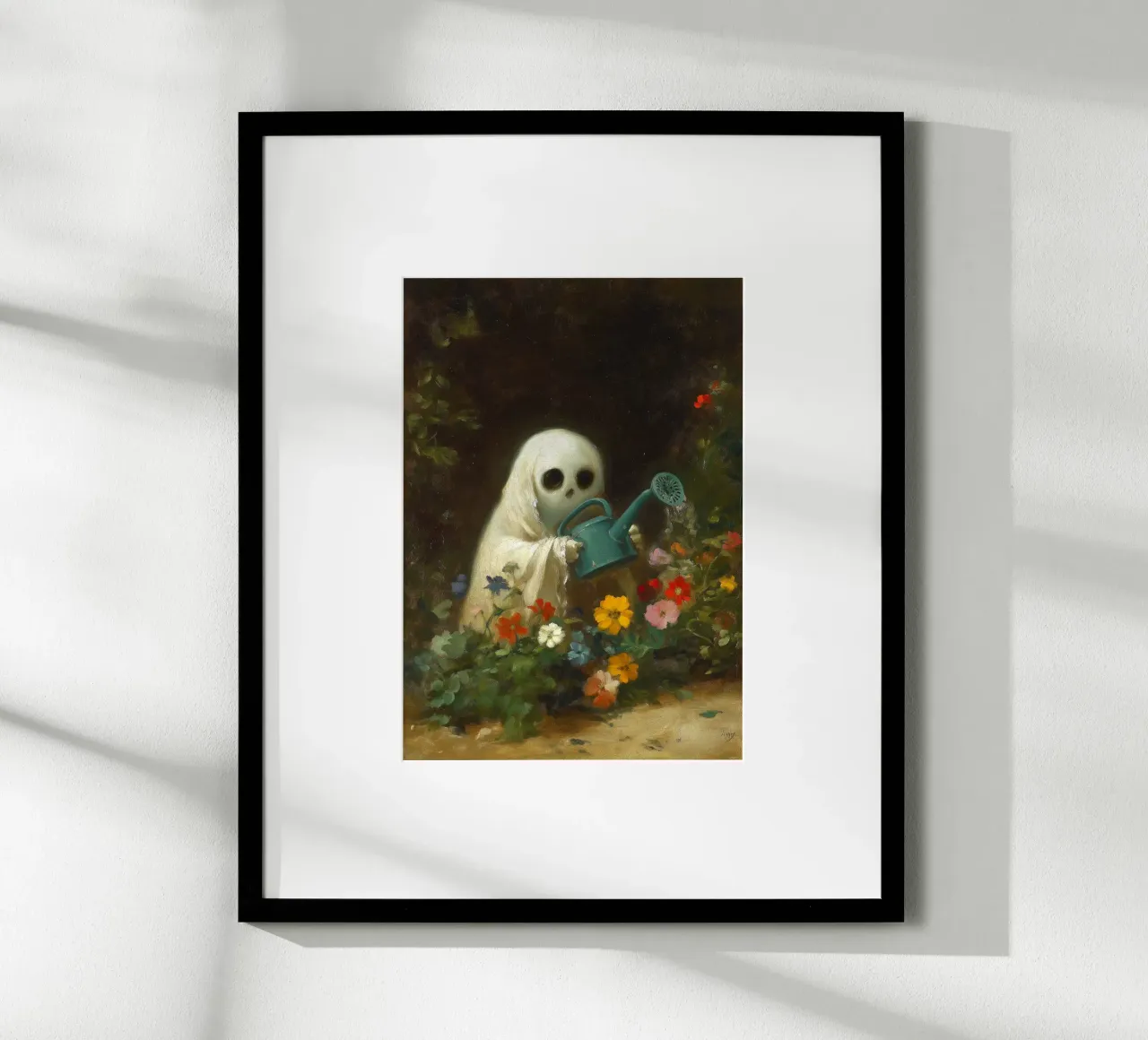 Fantasma di Halloween che innaffia i fiori in giardino carta hahnemühle da Fleur de Lys