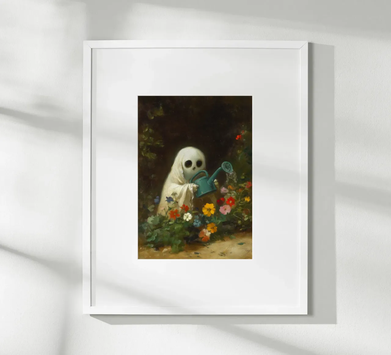 Fantasma di Halloween che innaffia i fiori in giardino carta hahnemühle da Fleur de Lys