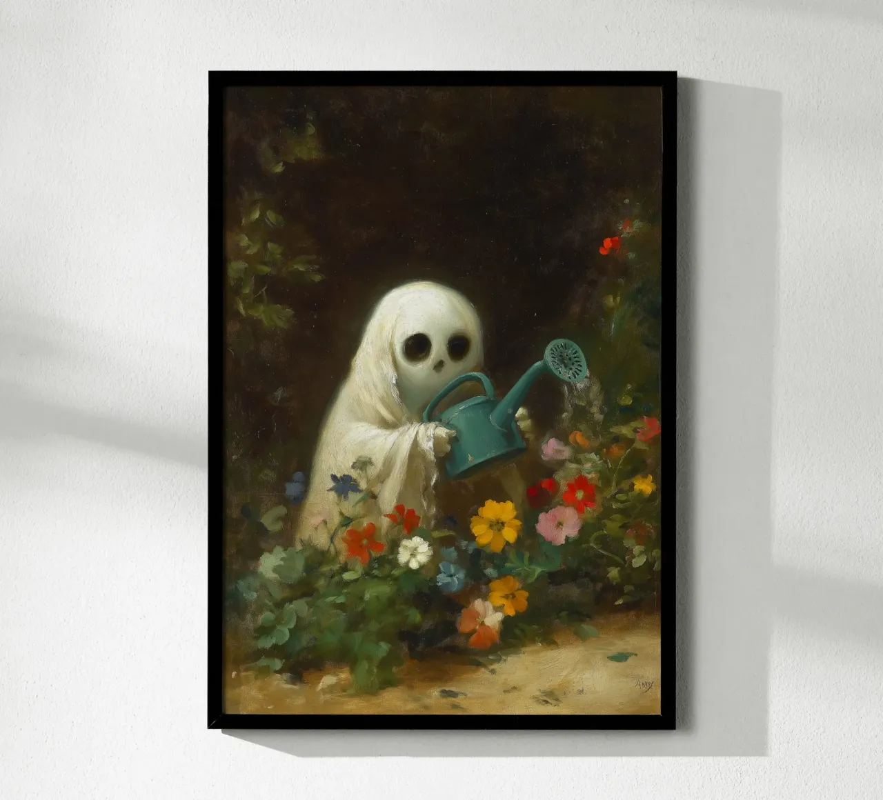 Fantasma di Halloween che innaffia i fiori in giardino carta hahnemühle da Fleur de Lys