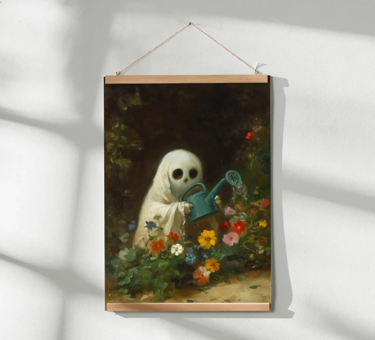 Fantasma di Halloween che innaffia i fiori in giardino carta hahnemühle da Fleur de Lys