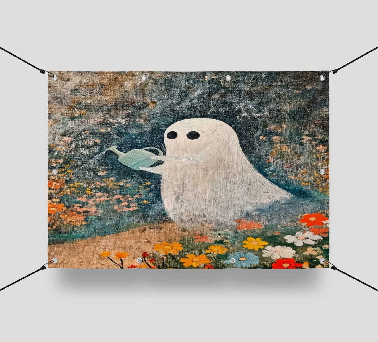 Fantasma di Halloween che innaffia i fiori in giardino telo in pvc da Fleur de Lys